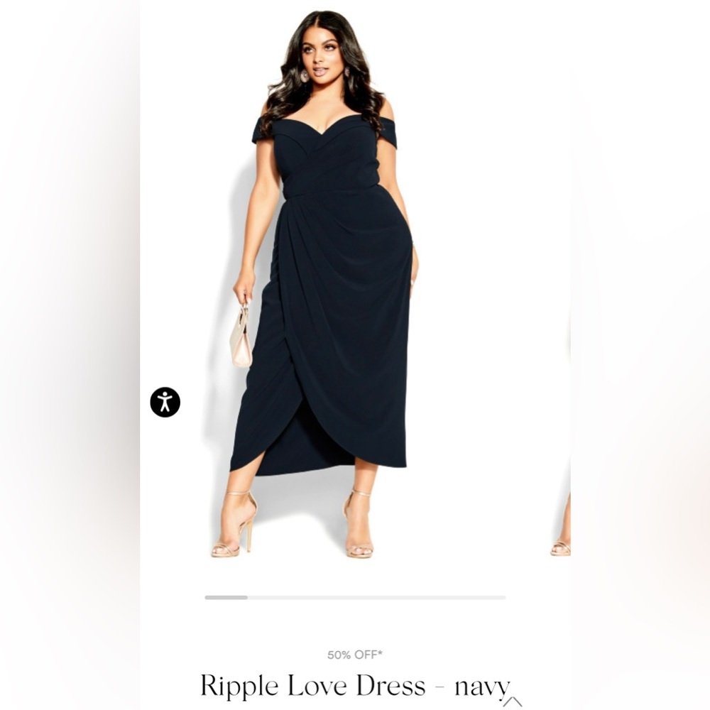 City Chic Rippled Love Off the Shoulder Shesth Dress in Navy 16